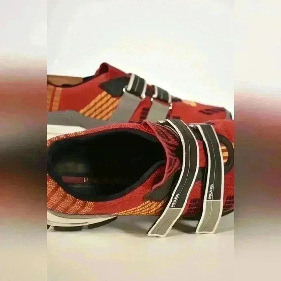 SS18 PRADA Scarlet Red Hook Loop Trail Mesh Crossection Nylon Tech Sneaker 9.5US - Picture 9 of 9